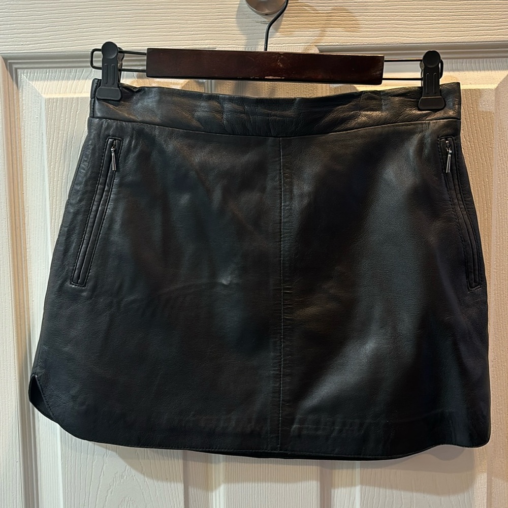 Black leather mini skirt